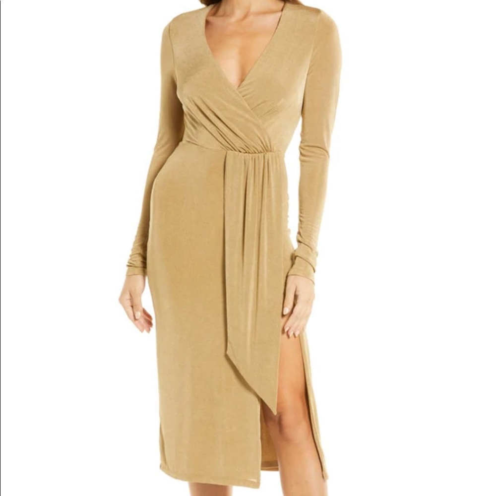 Good American Shimmer Wrap Dress Pale Gold NWOT